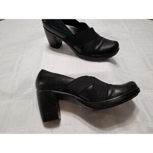Dansko Black Leather Slip On Block Heels Shoes Women's 41 / 9.5 M